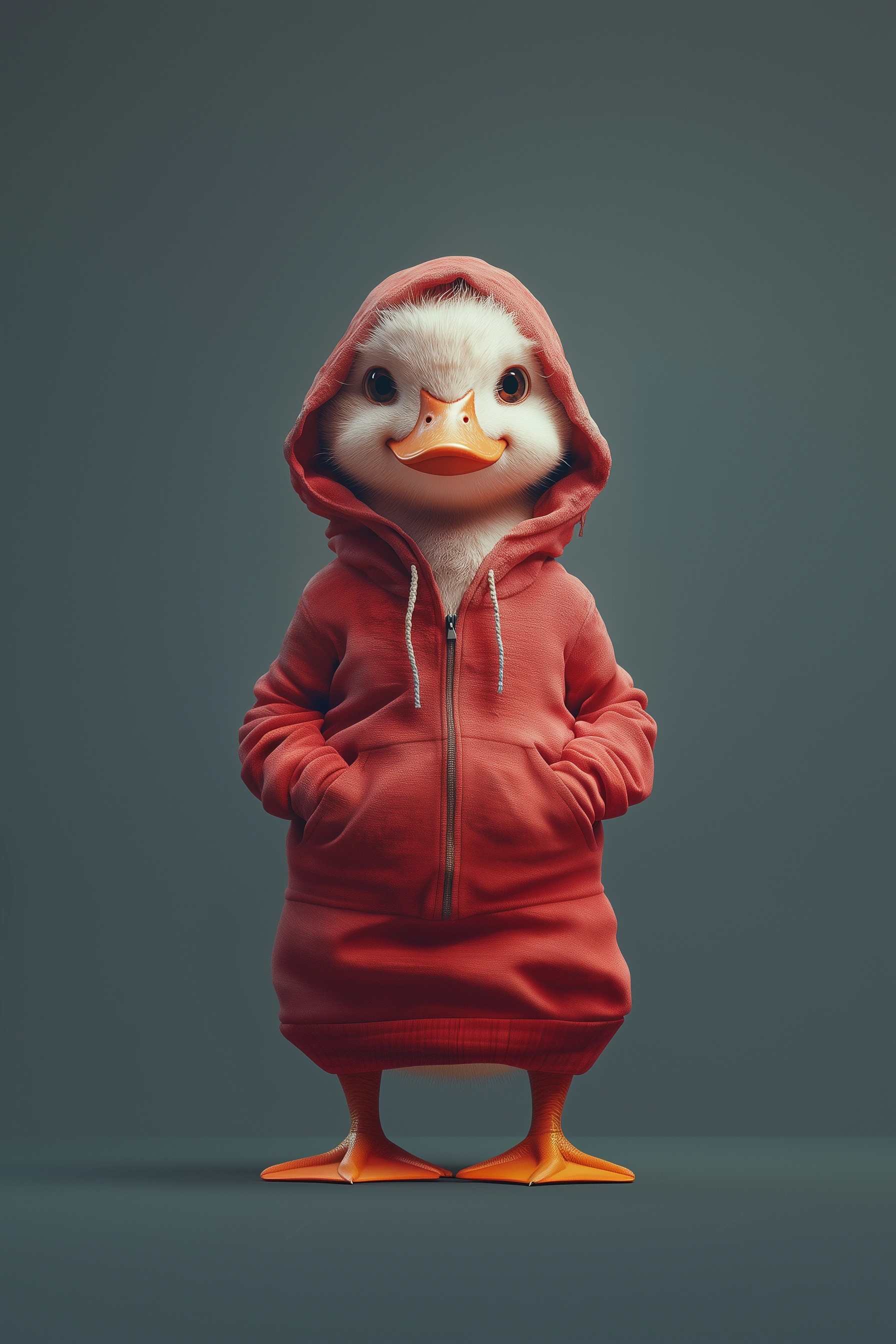 redgoose-me_an_ugly_duck_wearing_a_red_hoodie_standing_next_to-1.webp