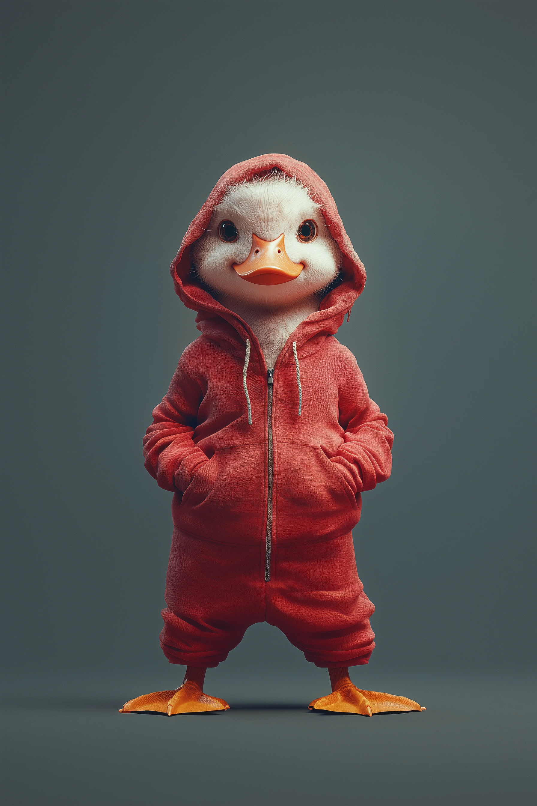 redgoose-me_an_ugly_duck_wearing_a_red_hoodie_standing_next_to-2.webp