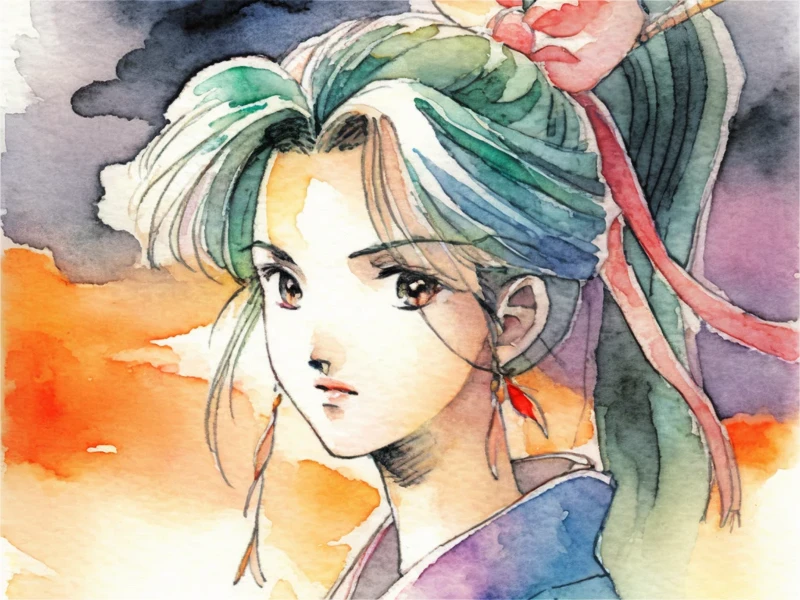 수채화풍 일본여성 캐릭터