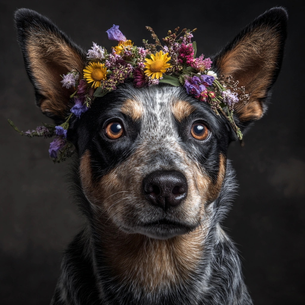 GoOSe_portrait_of_an_australian_cattle_dog_with_flowers_on_it_8dbfe34f-b0b3-4c9f-93c1-86c6040e96e4_0.webp