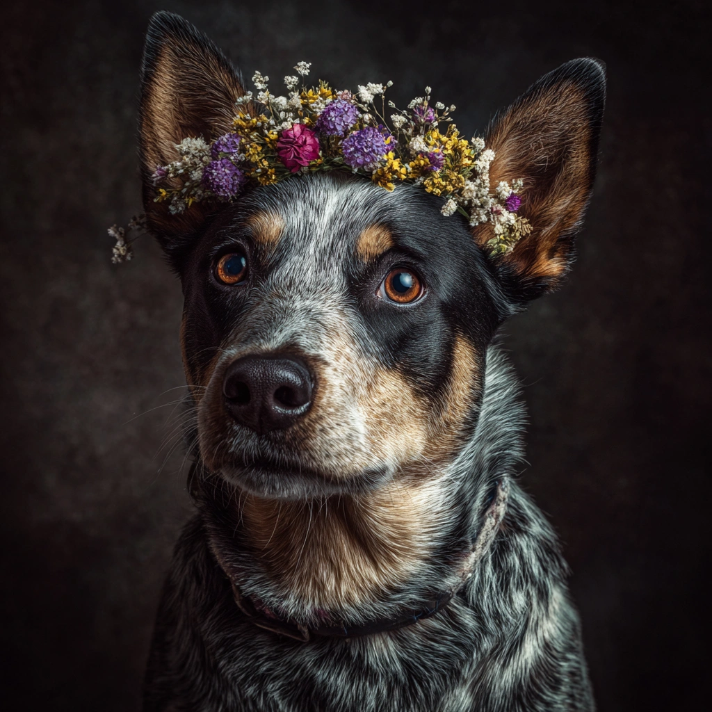 GoOSe_portrait_of_an_australian_cattle_dog_with_flowers_on_it_8dbfe34f-b0b3-4c9f-93c1-86c6040e96e4_1.webp