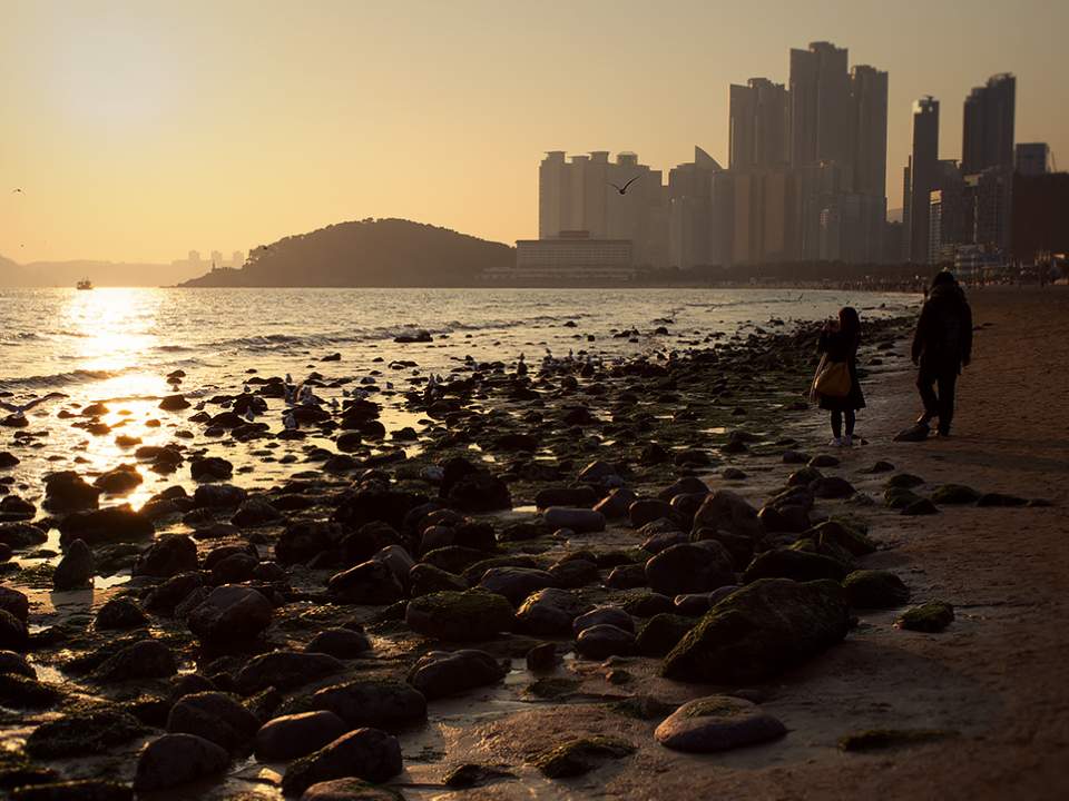 해질때의 해운대 바다