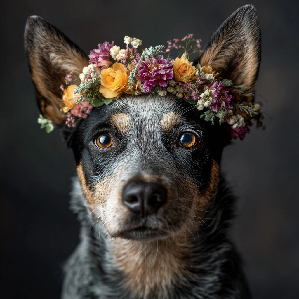 GoOSe_portrait_of_an_australian_cattle_dog_with_a_floral_head_e7d9702f-9395-48dd-804c-0a5bfafa5bdb_3.webp